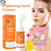 Turmeric Face Cleanser + Turmeric Kojic Acid Facial Exfoliating Cleansing Pads Reduce Dark Spots Skin Brightening Face Care Set