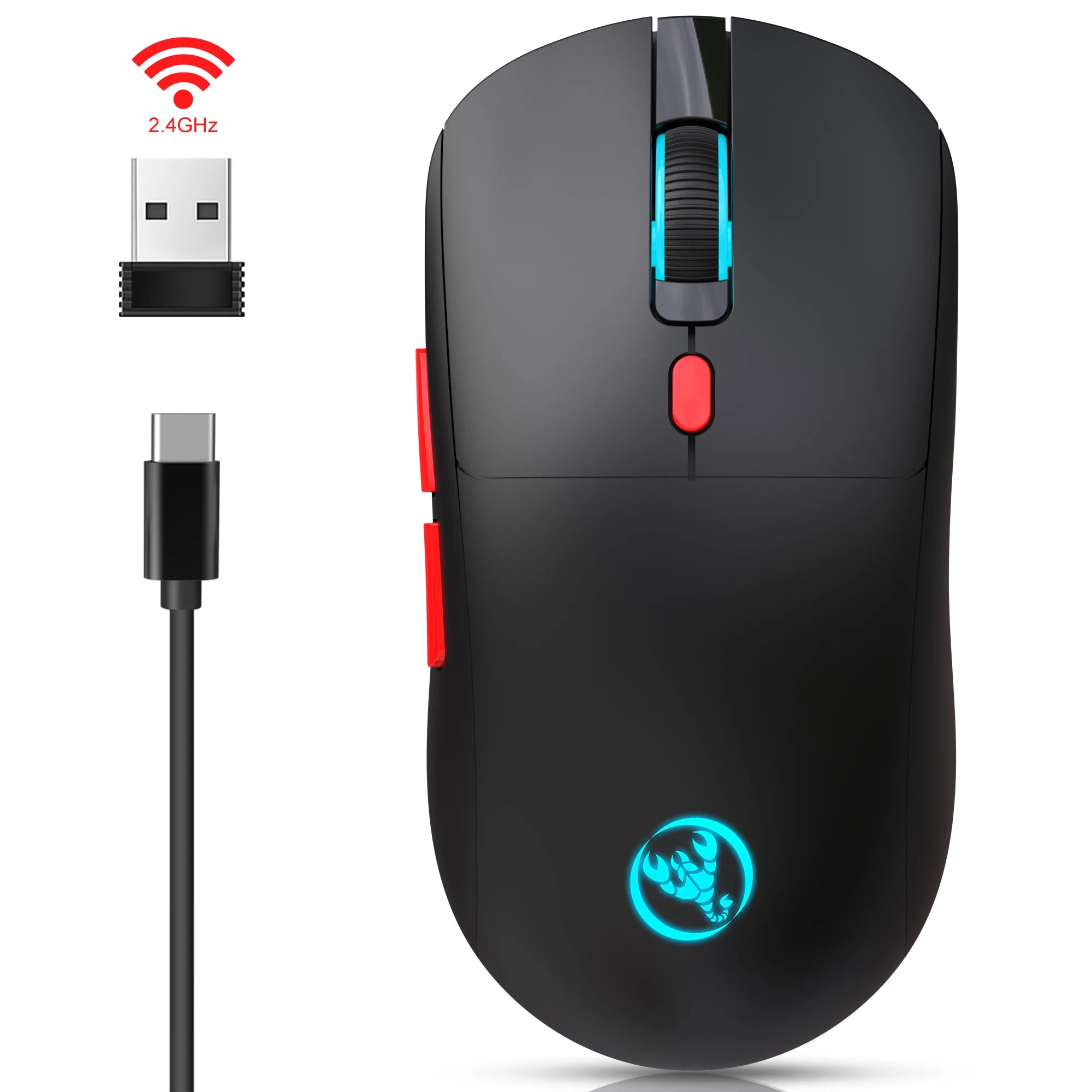 Rechargeable 2.4G USB Wireless Mouse Adjustable 3600dpi 7 Colors RGB Comfortable Mice for Home Office Laptop Computer Gamer