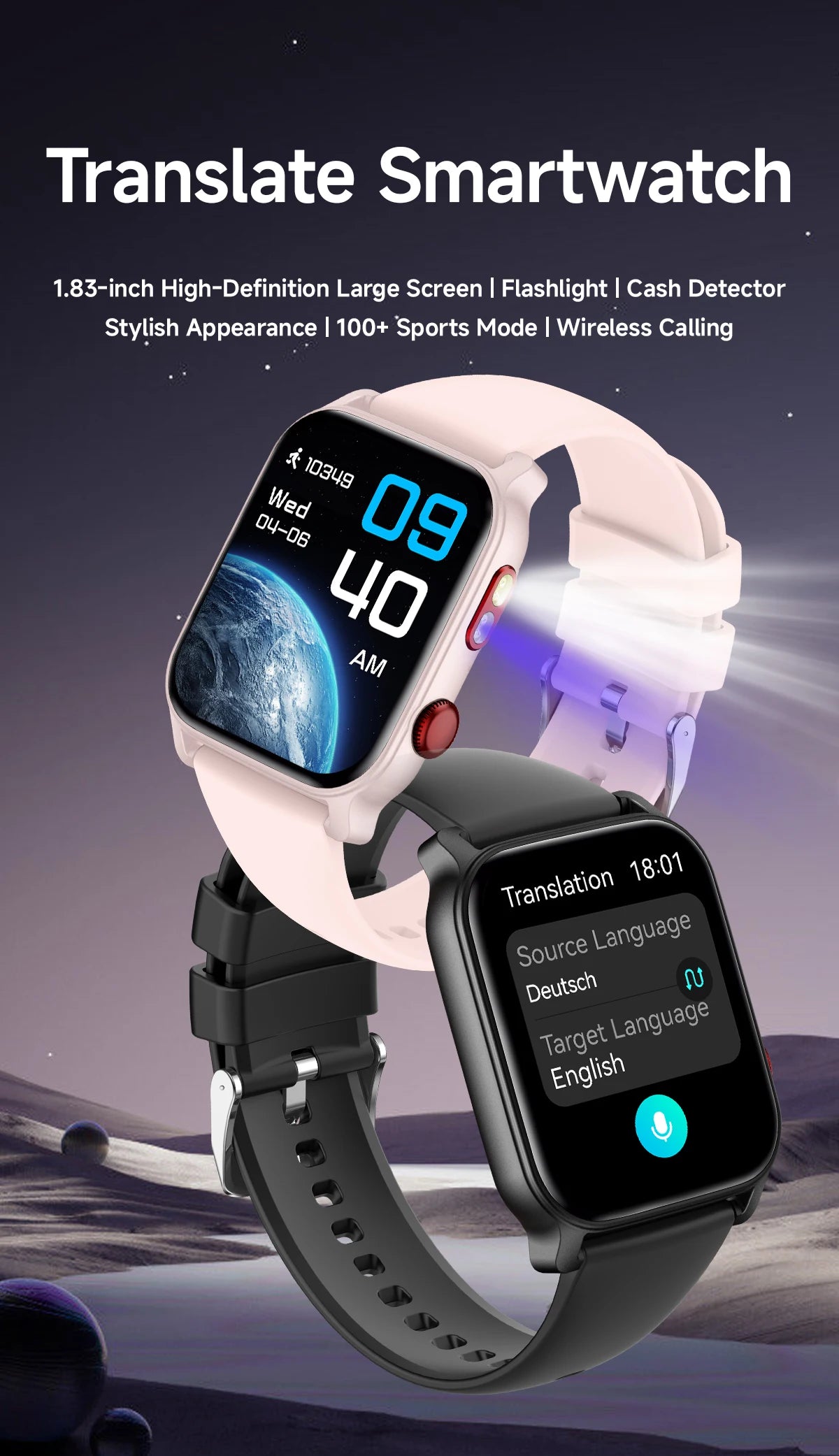Đồng hồ thông minh AI dịch thuật đa năng IP68 100 môn thể thao