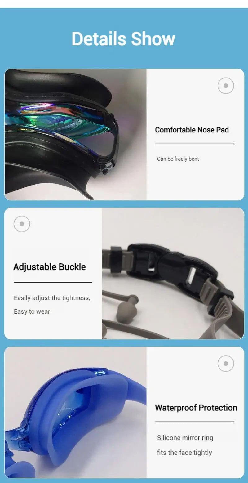 Kính Bơi Cận Thị HD Chống Mờ -8.0 Độ, Đa Dạng Tuỳ Chọn