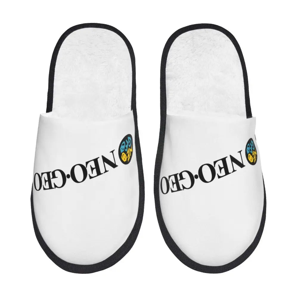 Neo Geo Logo Printed Warm Furry Slippers Gamer Style