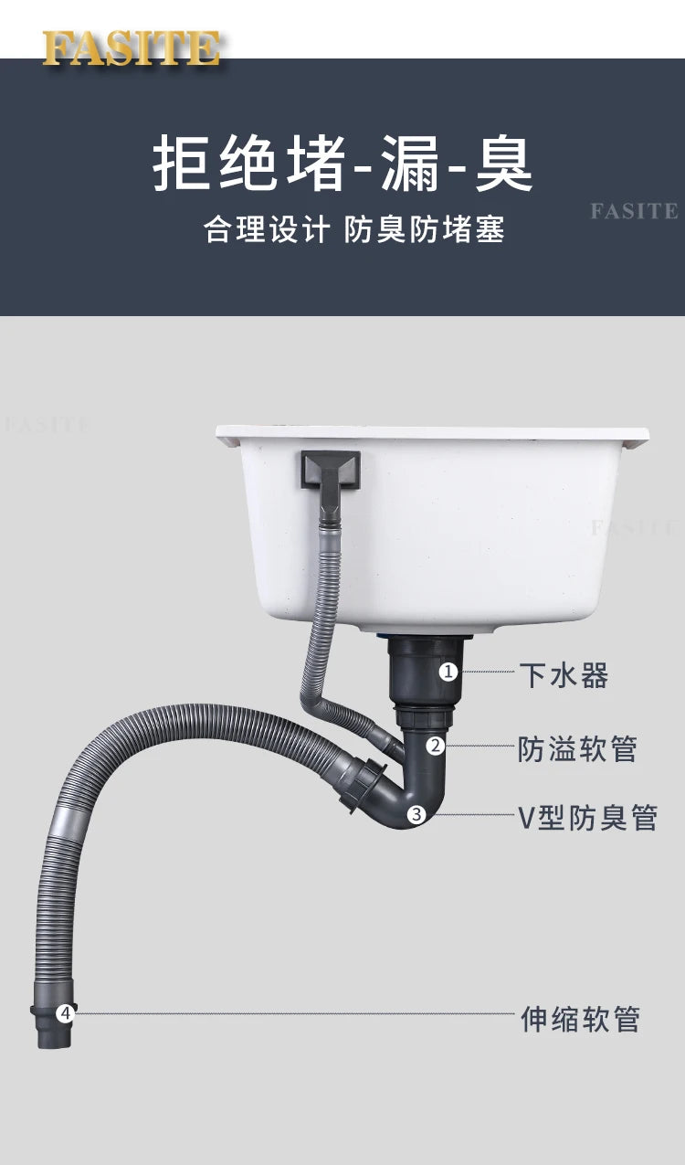 Bar counter square white quartz stone sink size single under counter kitchen vegetable basin - Daisan Mart