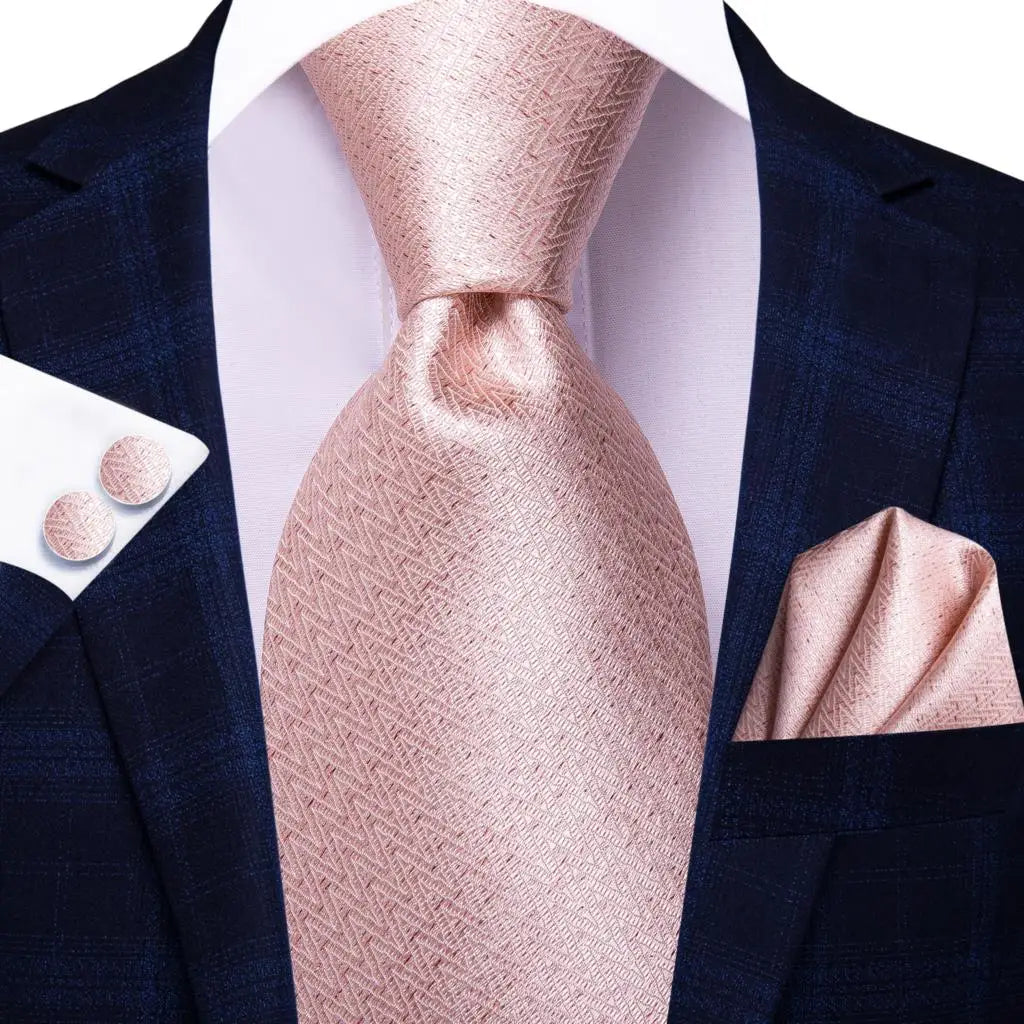 Bộ Cà Vạt Lụa Hồng San Hô Hi-Tie Kèm Khăn & Măng Sét