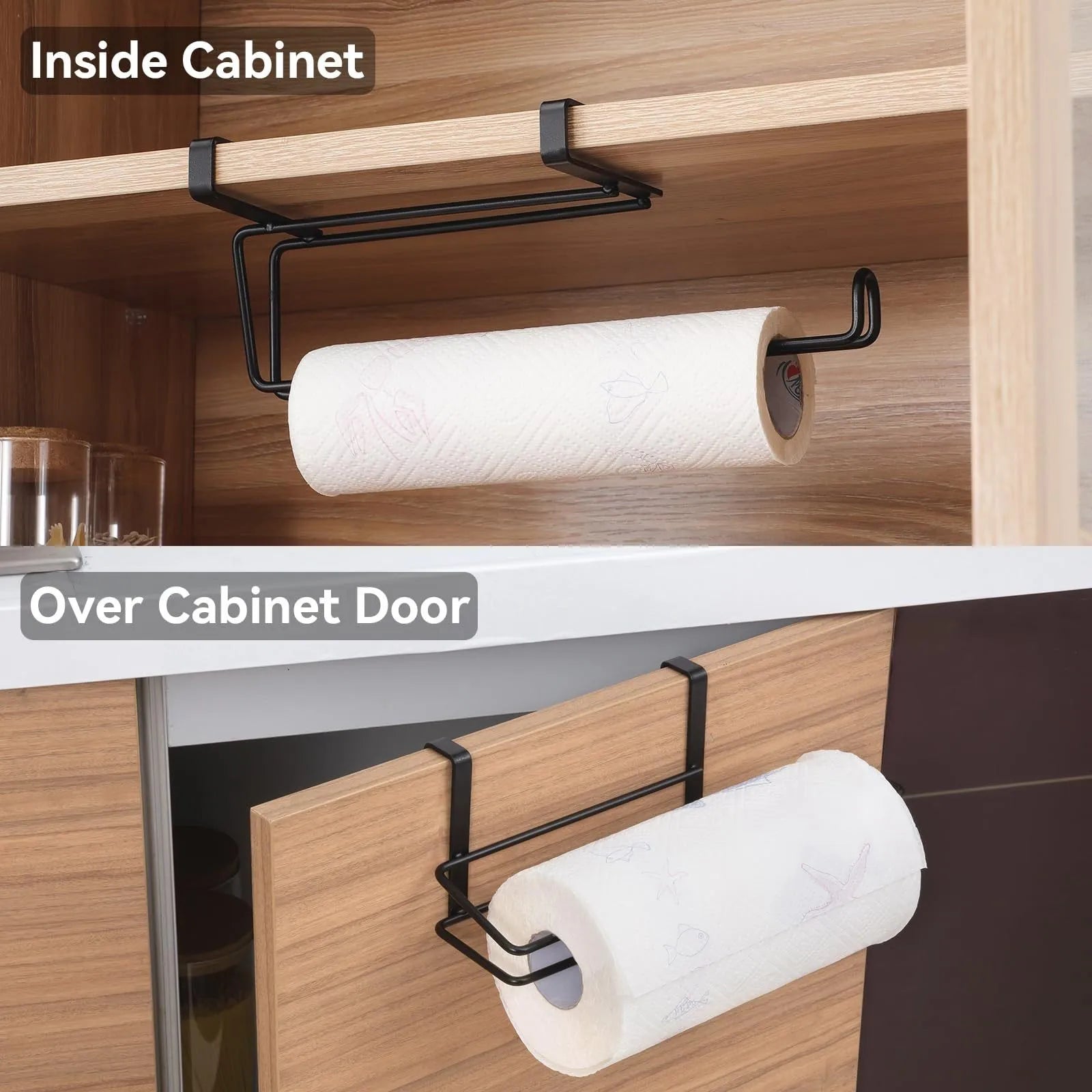 Black Cabinet Door Paper Towel Holder Kitchen Cabinet Seamless  Paper Towel Holder Metal Crafts Punch-Free Easy To Install