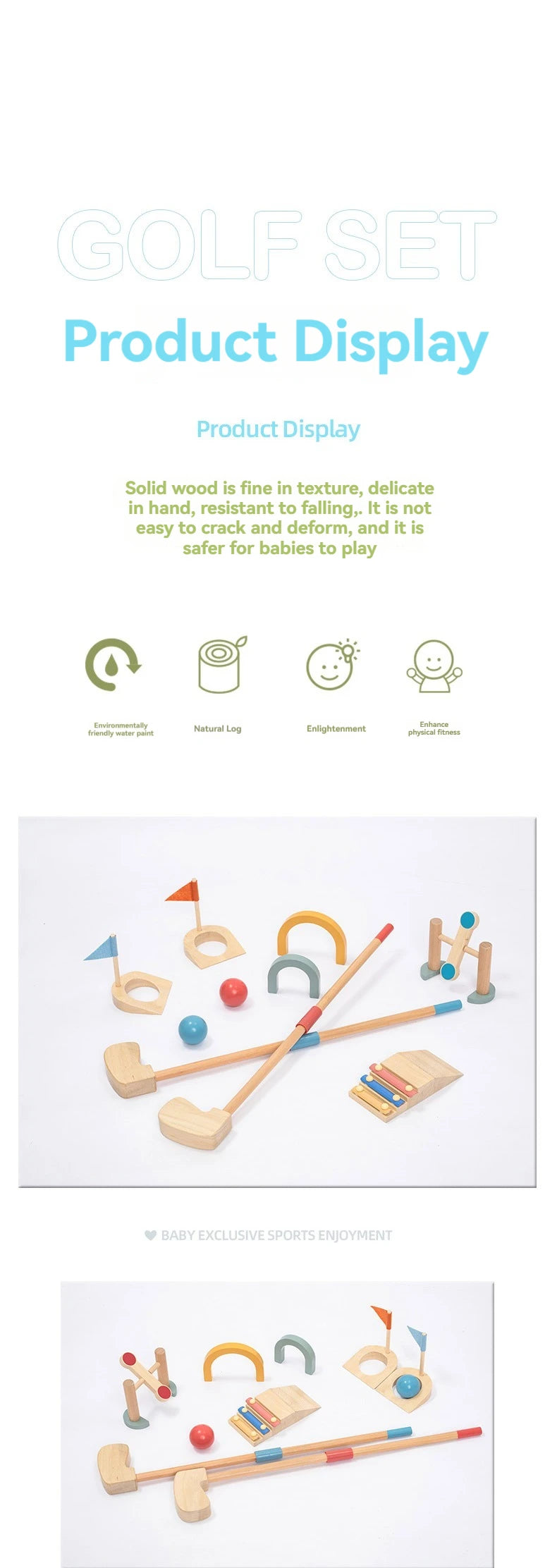 Educational Wooden Golf Toy Set for Kids Indoor and Outdoor