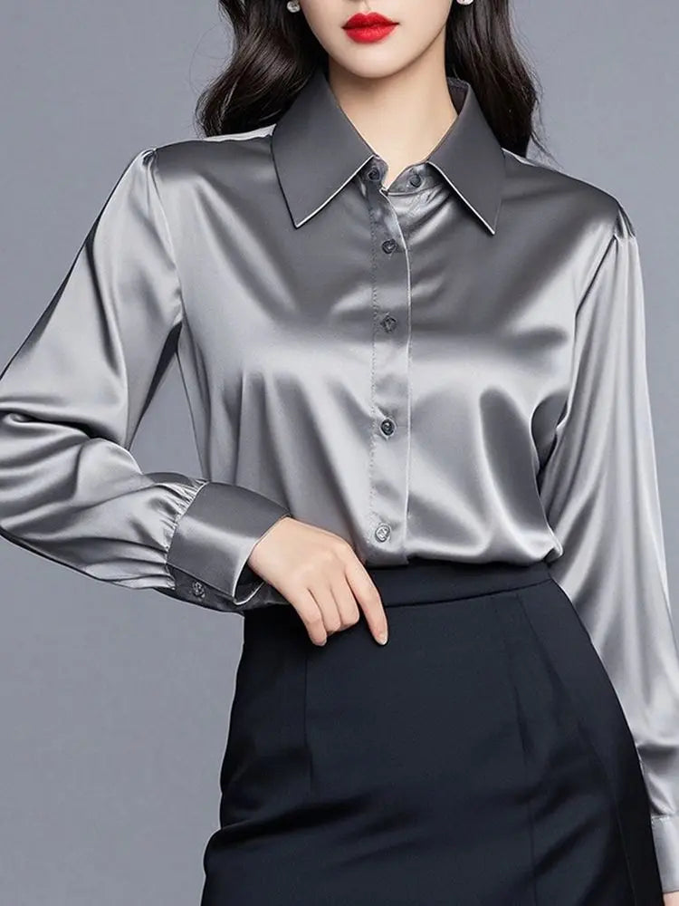 Áo Sơ Mi Lụa Công Sở Nữ Hàn Quốc Dáng Ôm Dài Tay - Daisan Mart