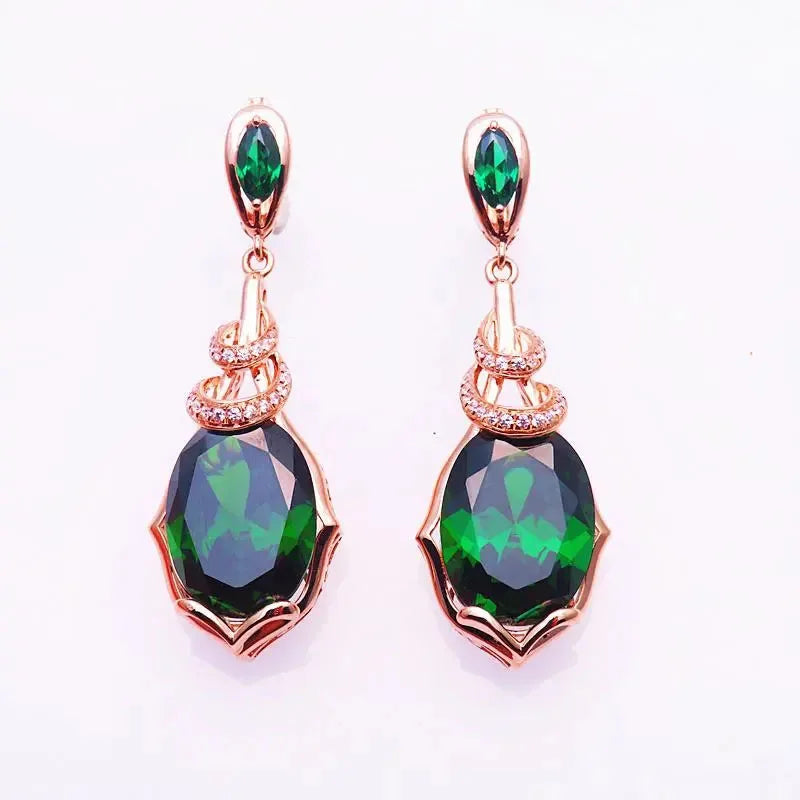 Luxurious 14K Rose Gold Emerald Jewelry Set