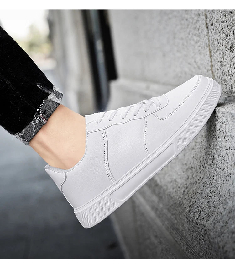 Classic White Sneakers for Men and Women, Comfortable Leather, Large Size