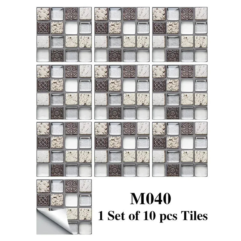 10pcs/set Marble Mosaic Tiles Wall Sticker Transfers Flat Covers for Kitchen Bathroom Stitching Stickers Self-adhesive Removable