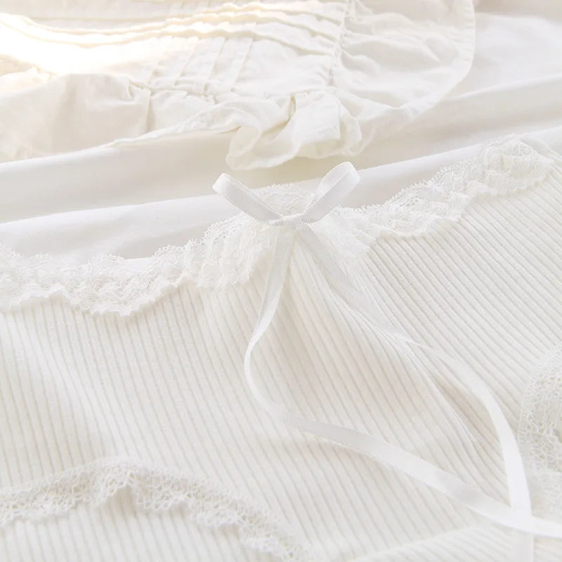 Women's Cotton Panties - White Lace, Seamless, 5 Pieces