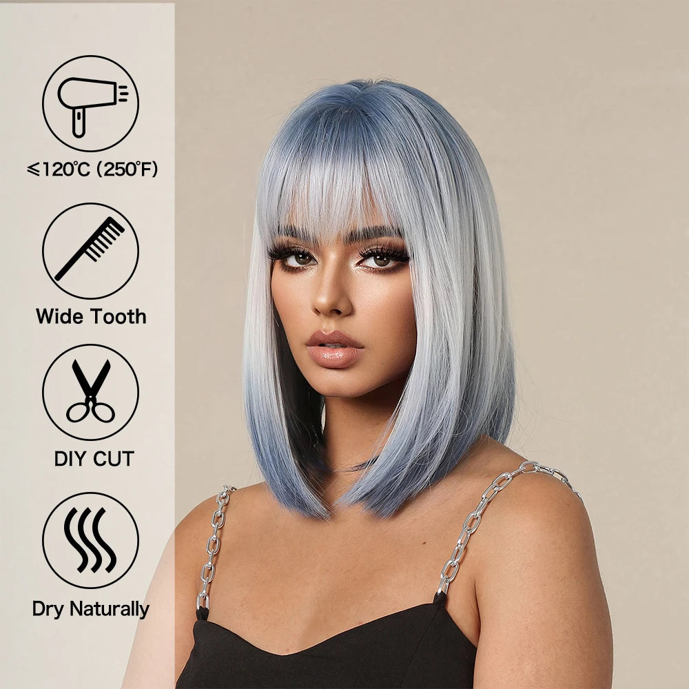 Ombre Xanh Trắng Tóc Giả Cắt Bằng Cosplay Nữ - Daisan Mart