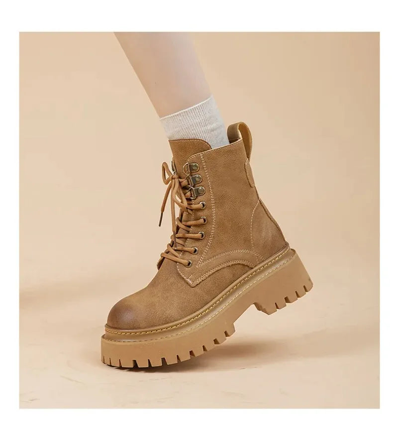 Women's Retro Genuine Leather Shoes - Stylish Rivet Short Boots