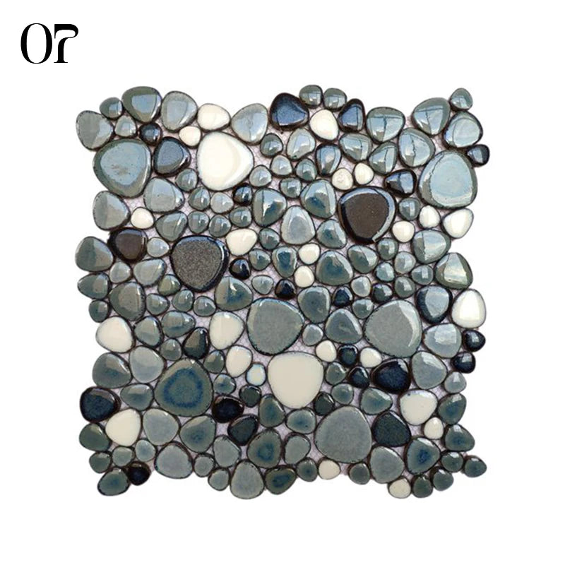 30x30cm Ceramic Pebble Mosaic Tiles Spa Pools Fish Ponds Bathrooms Anti-skid Wear-Resistant Floor Wall Decor Easy Cut Mesh Base