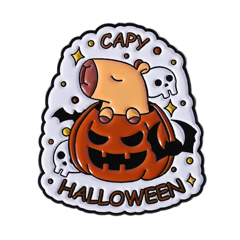 Halloween Pumpkin Animal Enamel Pins Ghost Capybara Grim Reaper Duck Spooky Season Brooches Lapel Badge Jewelry Gift for Friends