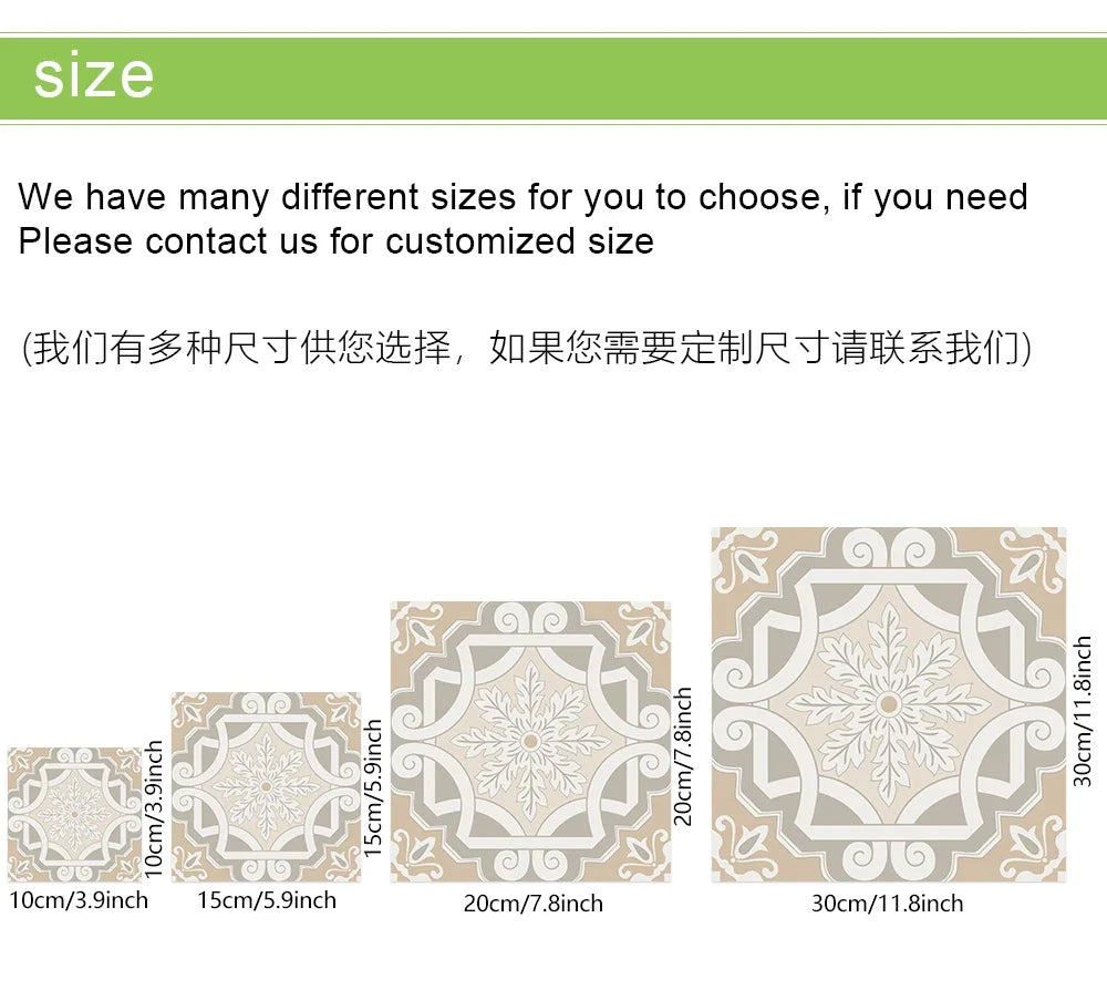 10pcs/set Portuguese Style Tiles Sticker Kitchen Backsplash Oil-proof Cupboard Washbasin Peel &amp; Stick Waterproof Art Wall Decals