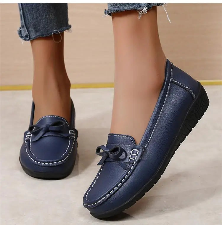 Women's Genuine Leather Loafers - Fashionable, comfortable wedge sole