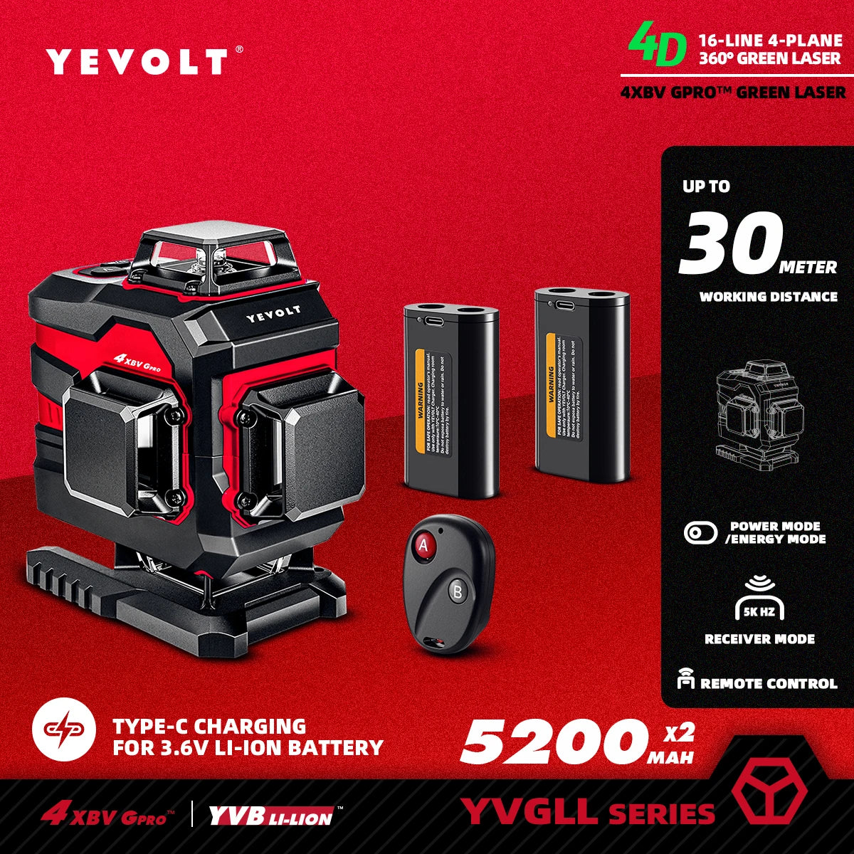 Máy Cân Mực Laser Xanh 16 Tia 4 Mặt YEVOLT PRO - Daisan Mart