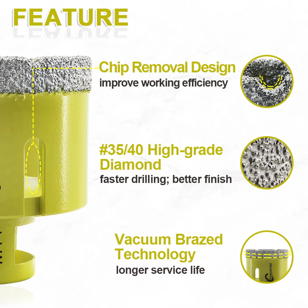 SANLEETEK 35/40/110mm Diamond Hole Saw Drill Core Bits Drill Bits Dry Drilling Ceramic Porcelain Tile Marble Granite M14 Thread