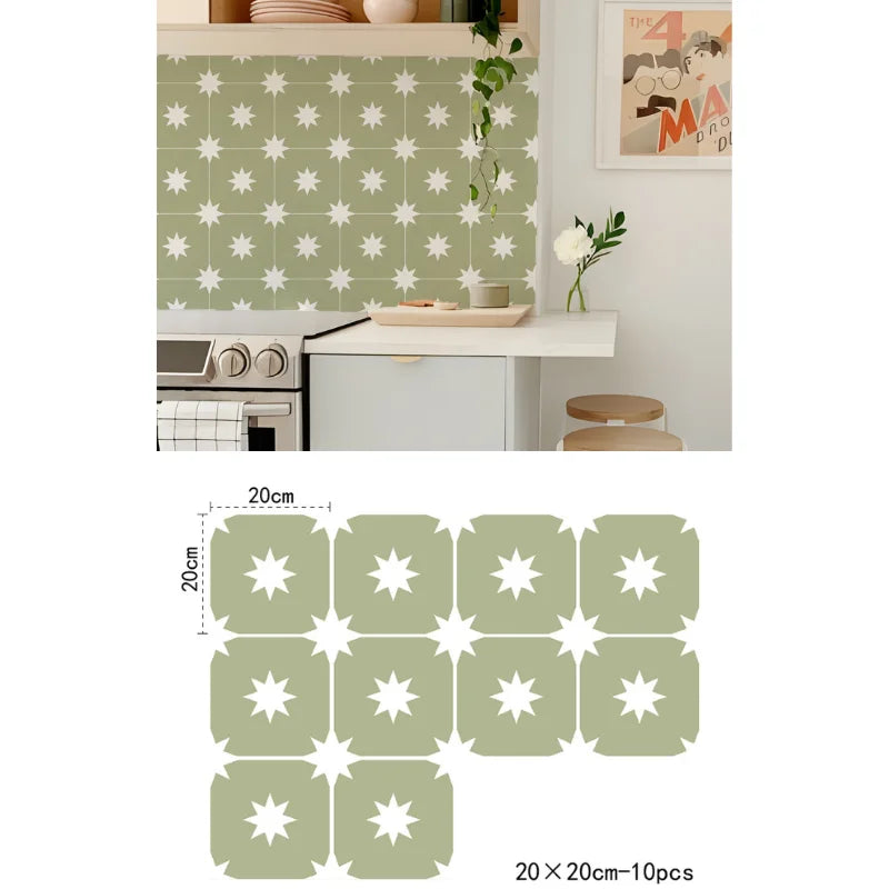 Tile Stickers for Home Decor, 3 color Star Vinyl Decals, Self Adhesive Decal, Kitchen Backsplash, Modern Midcentury Style
