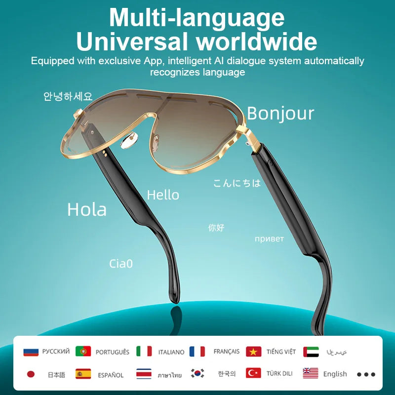 YHA17 AI Translation Smart Glasses EU USA Large Frame Sunscreen Color-changing Stainless Bluetooth Audio Sunglasses Work Glasses - Daisan Mart