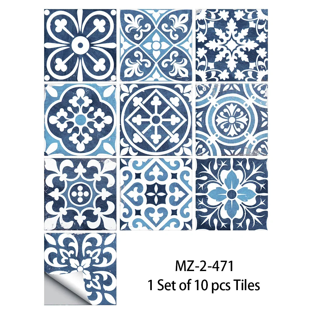 10pcs Mexican Style Tiles Sticker Kitchen Backsplash Oil-proof Cupboard Surface Gloss Peel &amp; Stick Waterproof Art Wall Decals