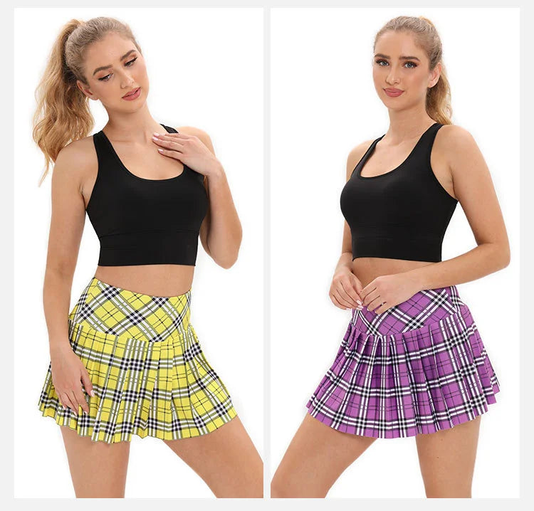 Nadanbao Plaid Tennis Dress Women Pleated Mini Skater Skirts High Waist Plaid Short Skirt Women's Summer New College Style - Daisan Mart
