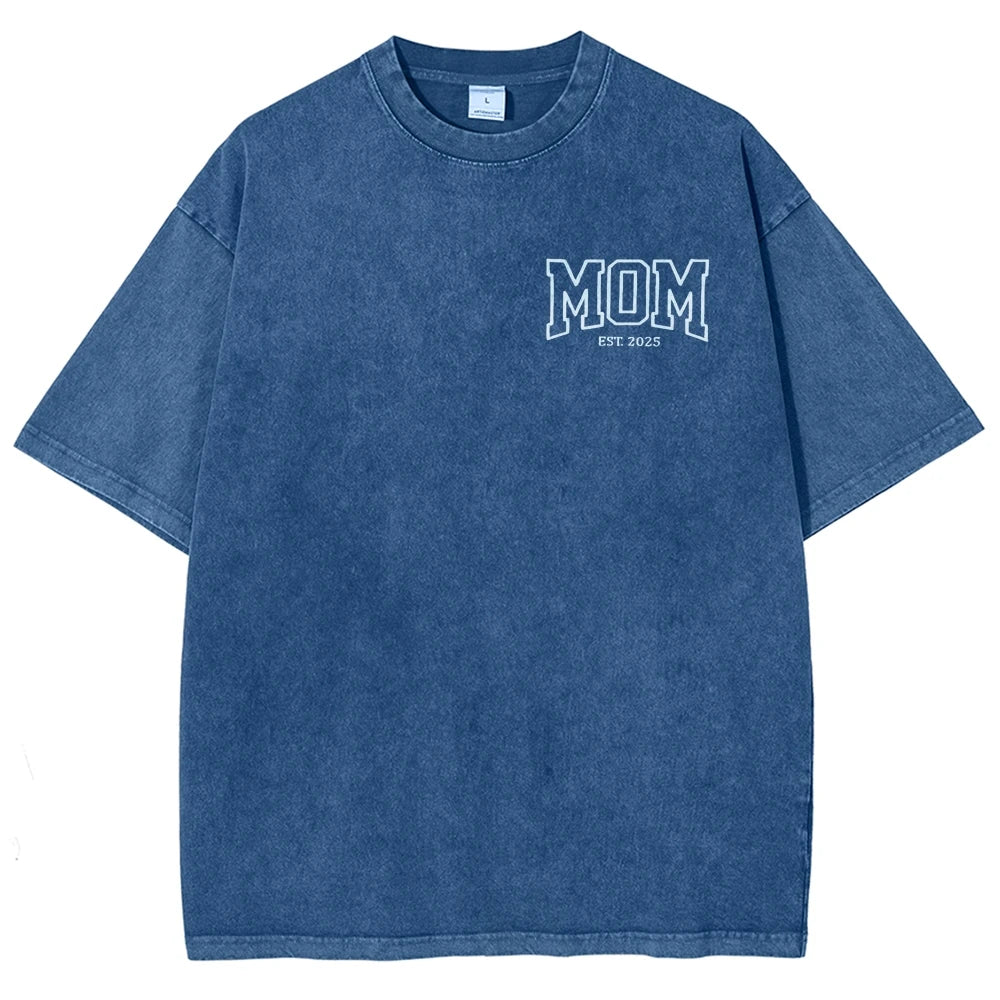 Unisex T-shirt Embroidered with MOM EST 2025 Denim Style