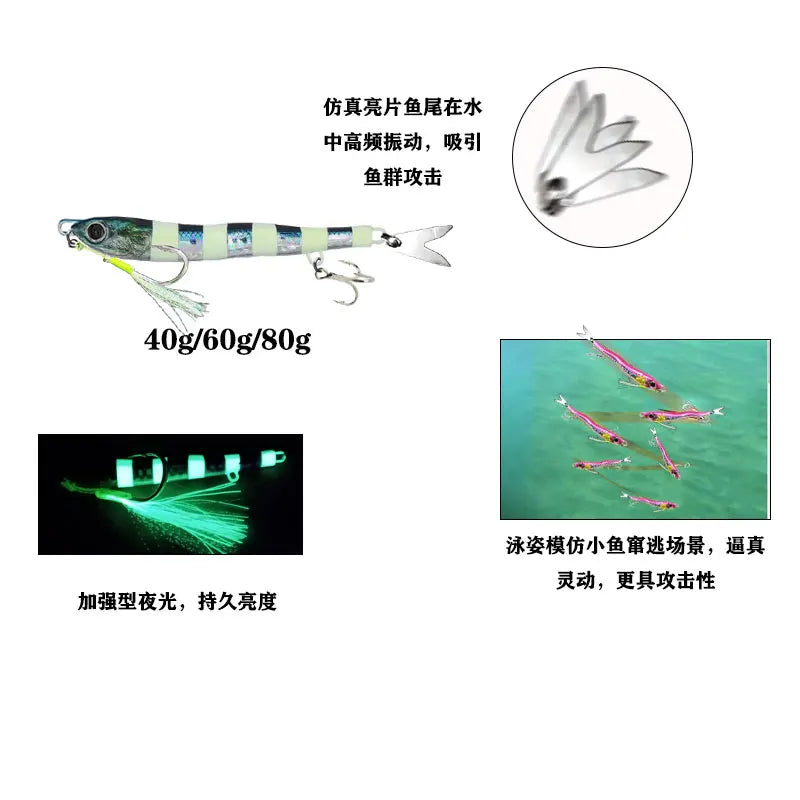 3D Glowing Jig Lure Fast Sinking 40g60g80g