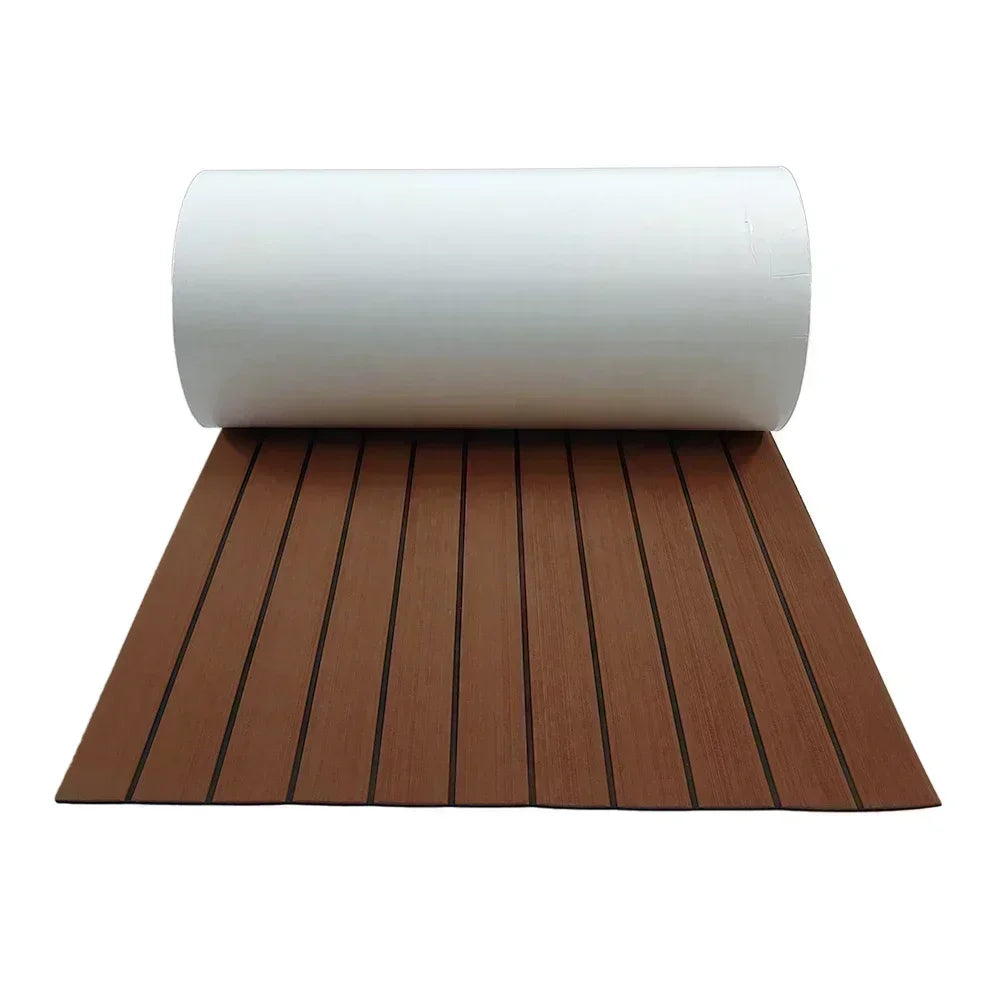 580x2400x5mm EVA Foam Faux Teak Boat Decking Mat Brown Deck Sheet Yacht Flooring Anti Skid Mat Self Adhesive Vehicle Pad - Daisan Mart