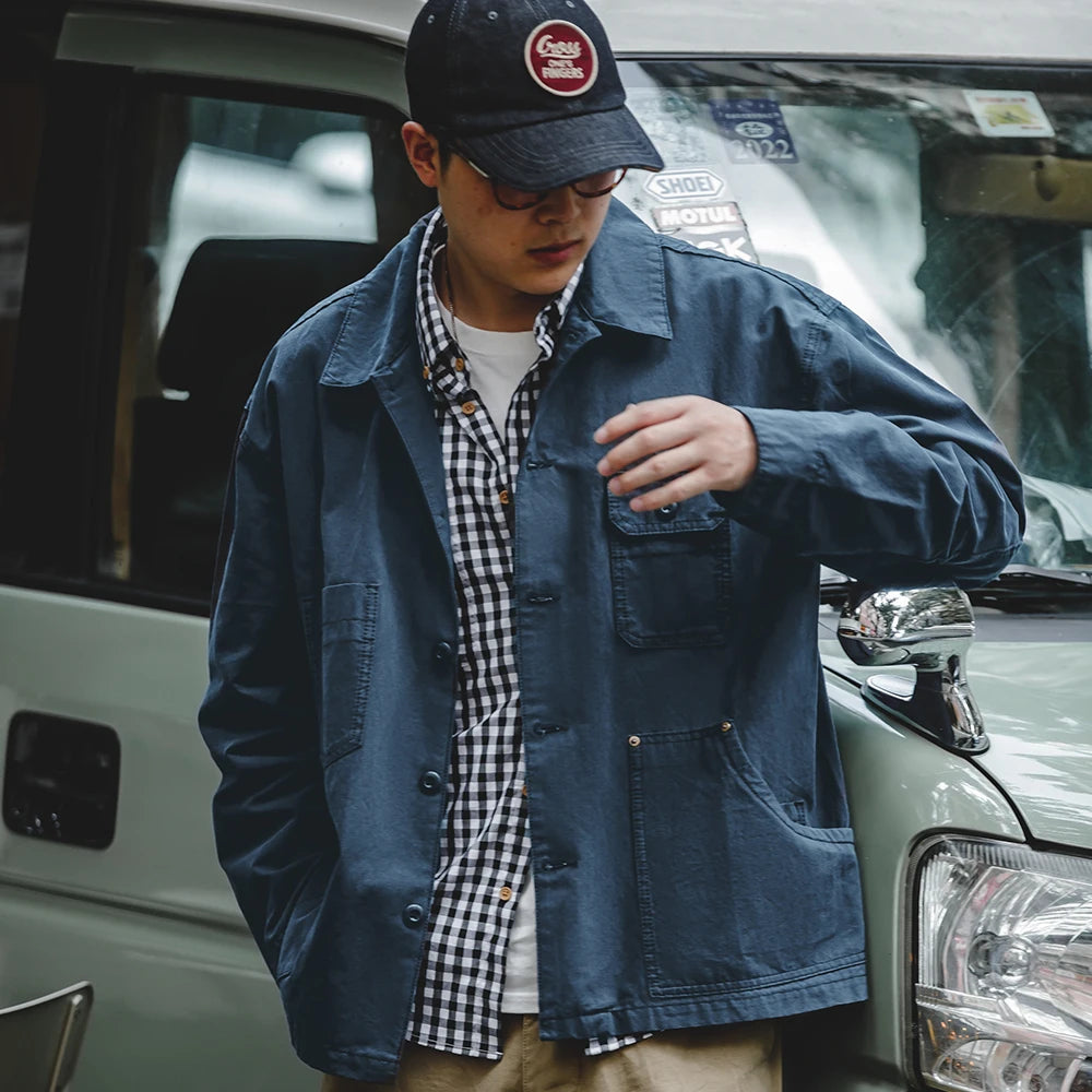 Maden Navy Men's Jacket Multi-Pocket Comfortable Spring Autumn