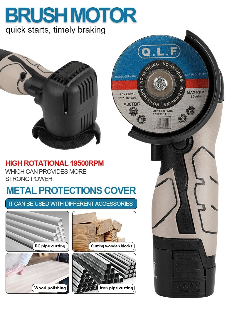 16.8V Angle Grinder Portable Lithium Cutting Tool Grinding Electric Polishing Machine Small Grinder Machine Wireless Power Tools
