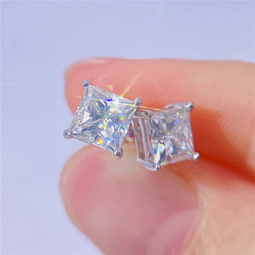 925 Silver Princess Moissanite Sparkling Earrings