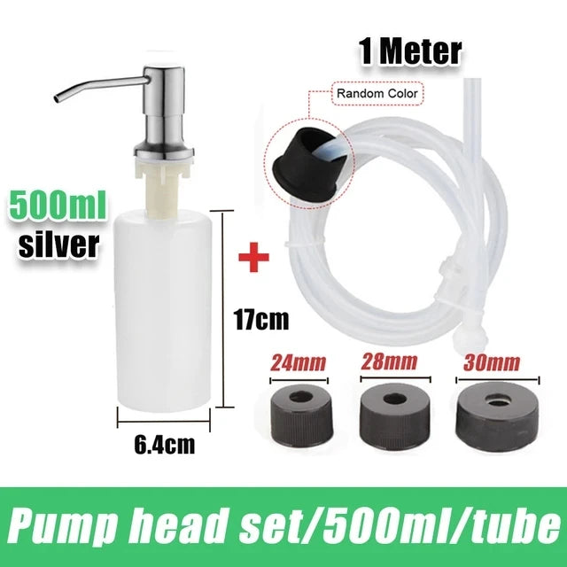 500毫升液體皂液瓶水槽安裝式手動壓力皂液器瓶廚房水槽液體皂液器幫浦不銹鋼