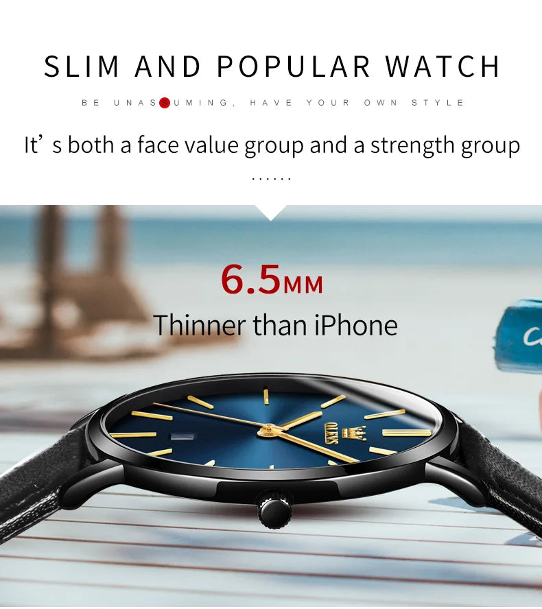 Đồng hồ nam OLEVS siêu mỏng 6.5mm dây da thời trang