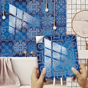 10pcs/set Dream Blue Tile Sticker Kitchen Backsplash Oil-proof Bathroom Waterproof Home Decor Wall Decals Peel &amp; Stick Art Mural