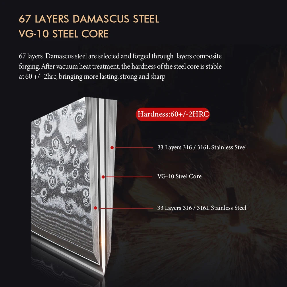 Bộ Dao Bếp Nhật 67 Lớp Damascus VG10 Siêu Bền