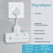Ổ Cắm Điện Đa Năng UK 13A 3120W Kèm USB Du Lịch Văn Phòng