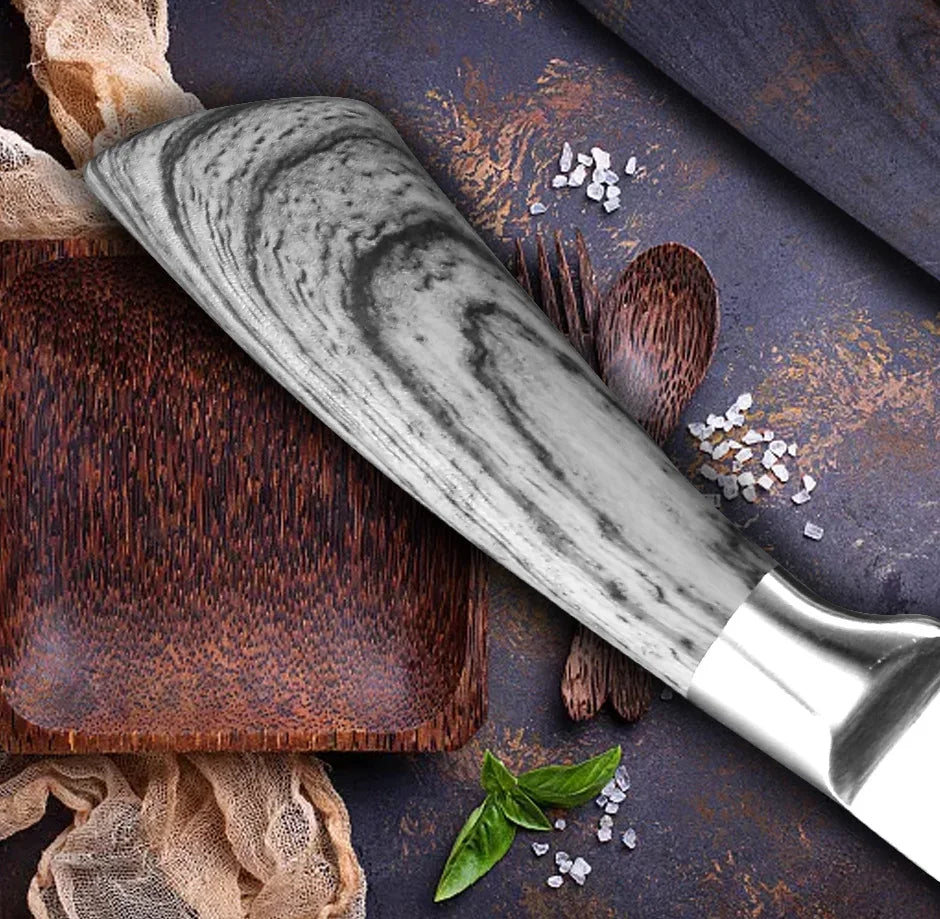 Bộ Dao Bếp Nhật Santoku 7Cr17 440C Vân Damascus