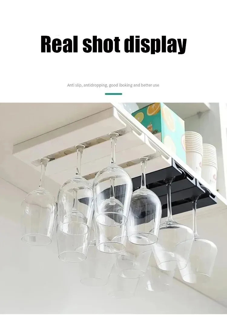 Kitchen Cabinet Hanging Holder Shelf Free Punching Holder Wine Glass Rack Multi-Function Goblet Classification up Organizer - Daisan Mart