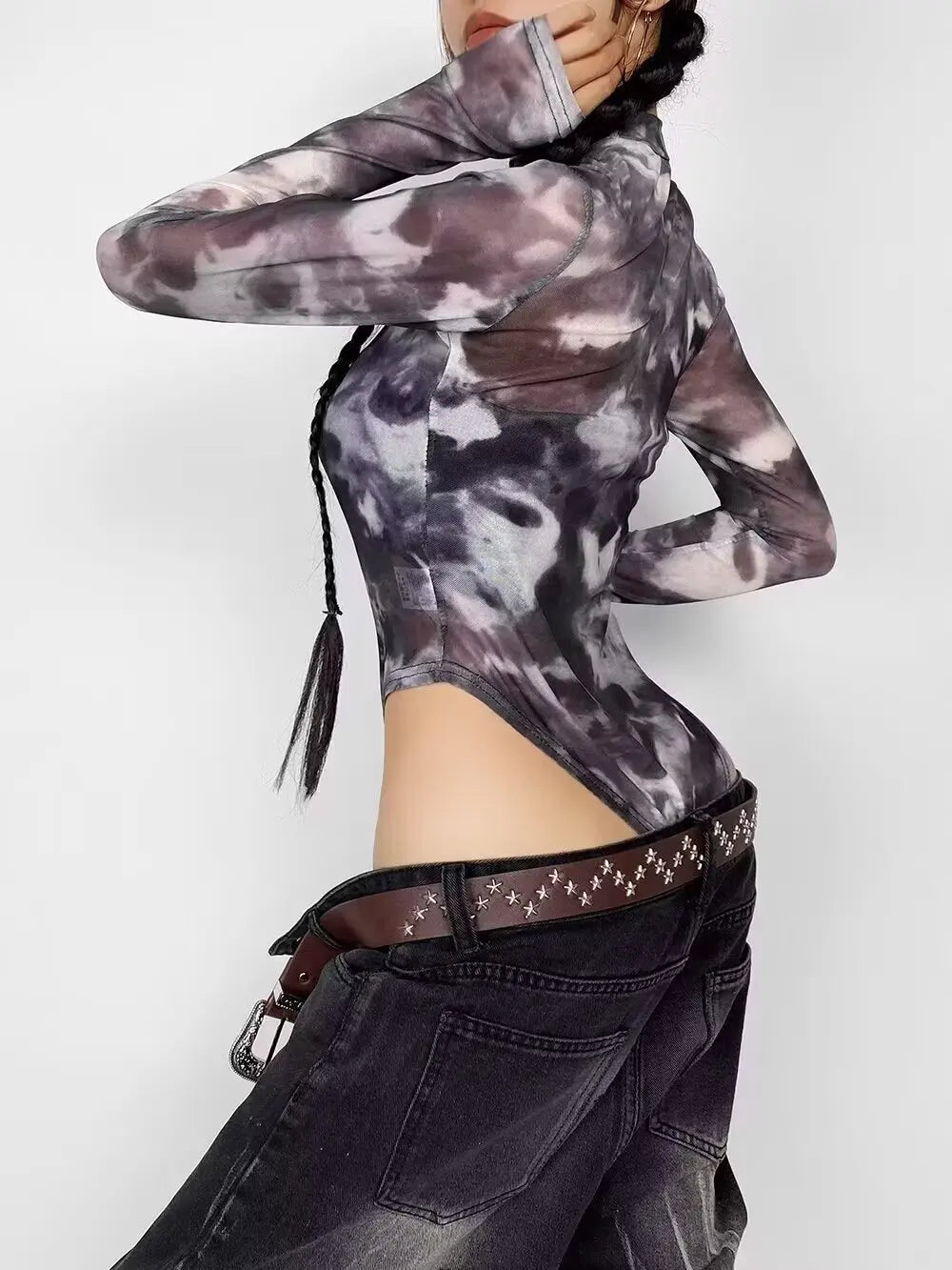 Sexy 2-Color Ombre Mesh Long Sleeve Bodysuit 2025