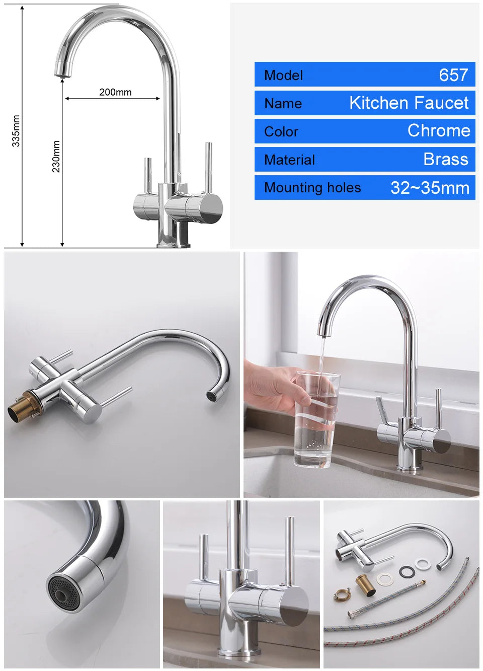 ROVATE Chậu bếp 3 trong 1, Vòi nóng lạnh có lọc nước uống