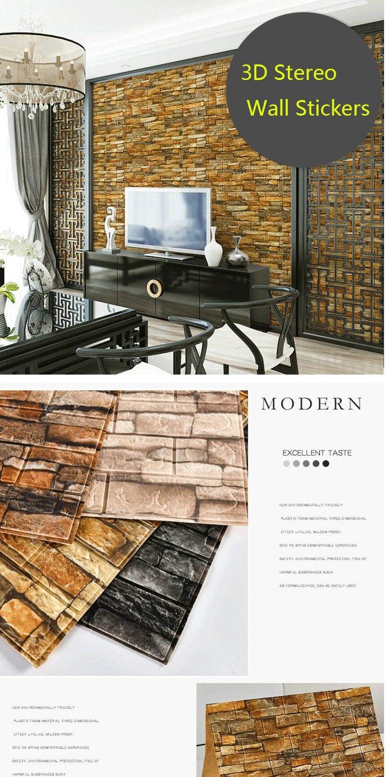 Giấy Dán Tường 3D Gạch Chống Nước 70x100cm Tự Dính