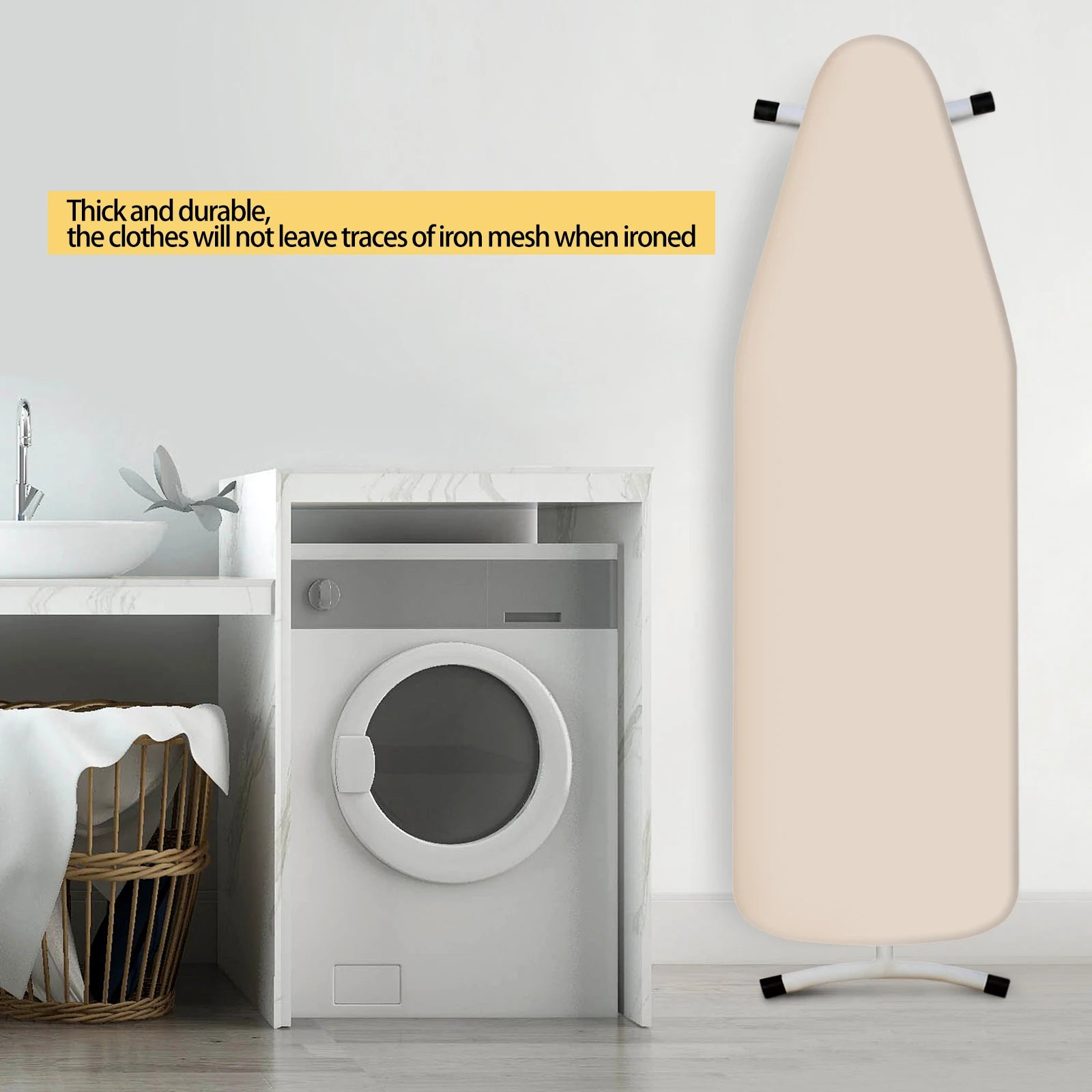 Ironing board cover 140x50cm, cotton cover and thick felt liner, easy to fit, resistant to burning, Morandi color
