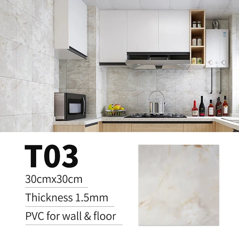 10/20/30pcs of PVC Imitation Marble Floor Stickers Self-adhesive Wall Stickers Waterproof Bathroom Decoration Decals 30*30cm