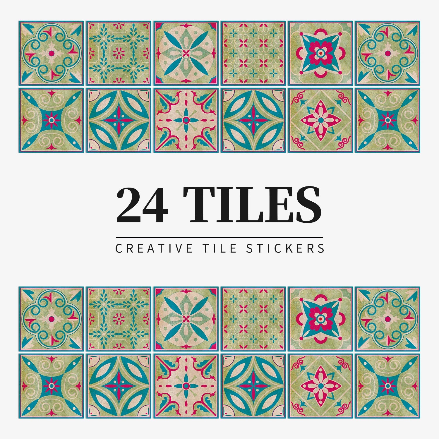 24Pcs European retro style Art Tile Wall Stickers With Self Adhesive Removable Bathroom Kitchen Waterproof Pvc Decal Wallpaper