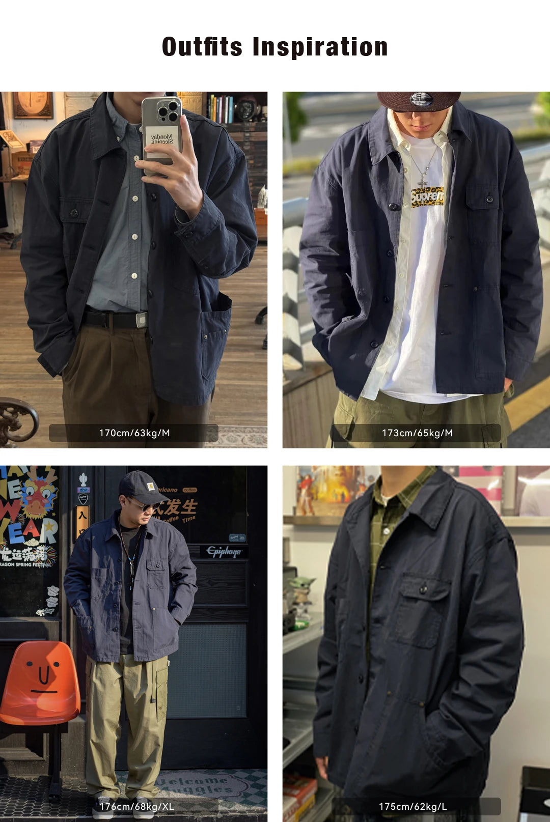 Maden Navy Men's Jacket Multi-Pocket Comfortable Spring Autumn