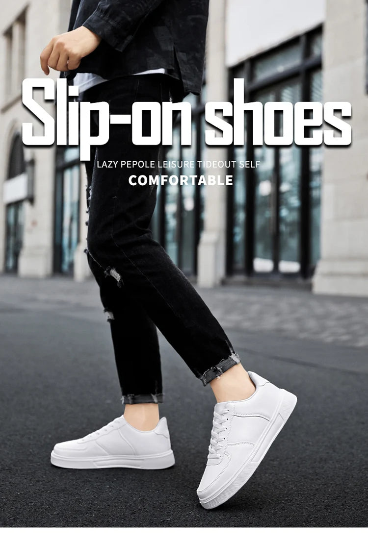 Classic White Sneakers for Men and Women, Comfortable Leather, Large Size