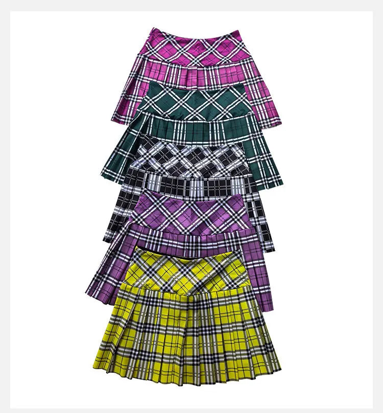 Nadanbao Plaid Tennis Dress Women Pleated Mini Skater Skirts High Waist Plaid Short Skirt Women's Summer New College Style - Daisan Mart