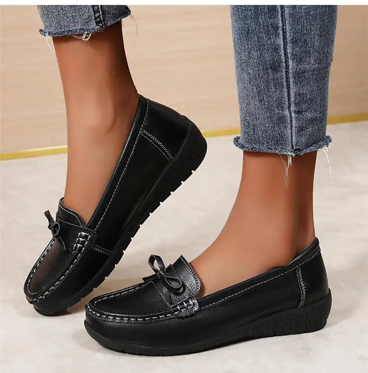 Women's Genuine Leather Loafers - Fashionable, comfortable wedge sole