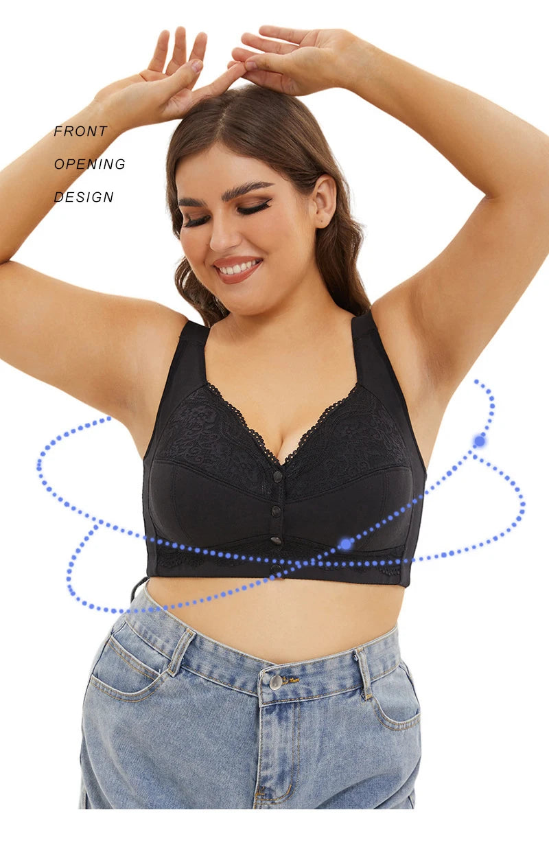 Large size AG lace bra, push-up bra, no underwire, front closure